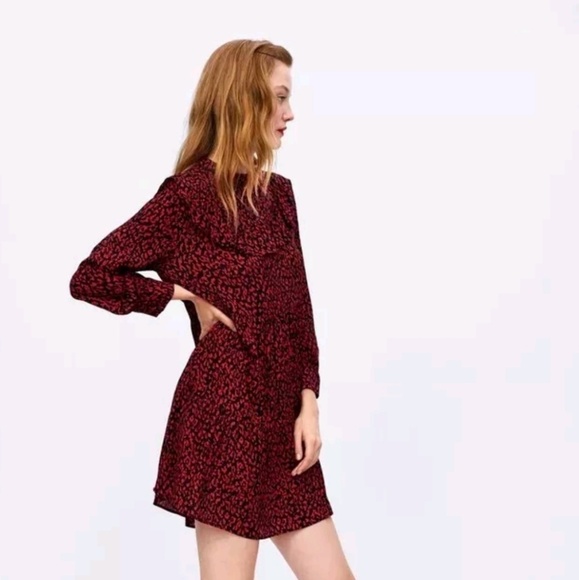 Leopard Dress Sweet Ruffles Long Sleeve - Picture 5 of 8